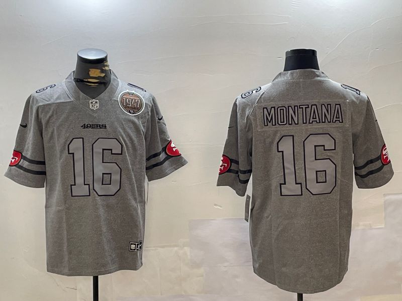 Men San Francisco 49ers #16 Montana Grey Throwback 2024 Nike Limited NFL Jersey style 12301->san francisco 49ers->NFL Jersey